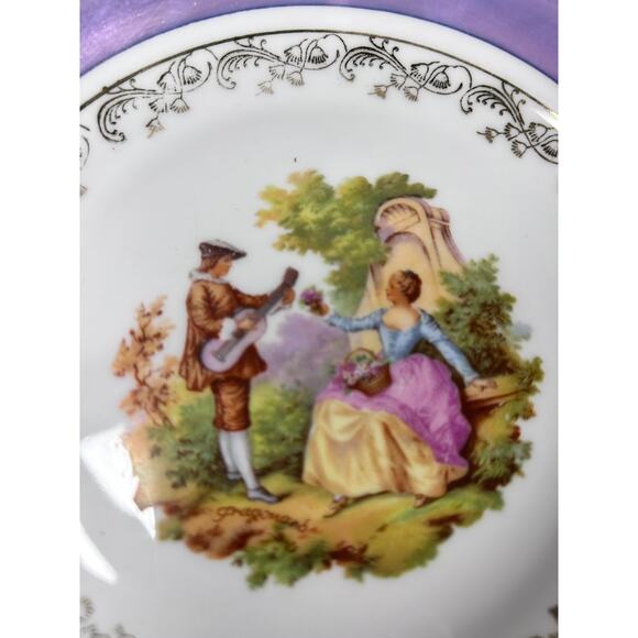 H&C Selb Bavaria Heinrich Fanny Eisler Courting Couple Bowl Purple Gold Trim 7.5 - Picture 2 of 8